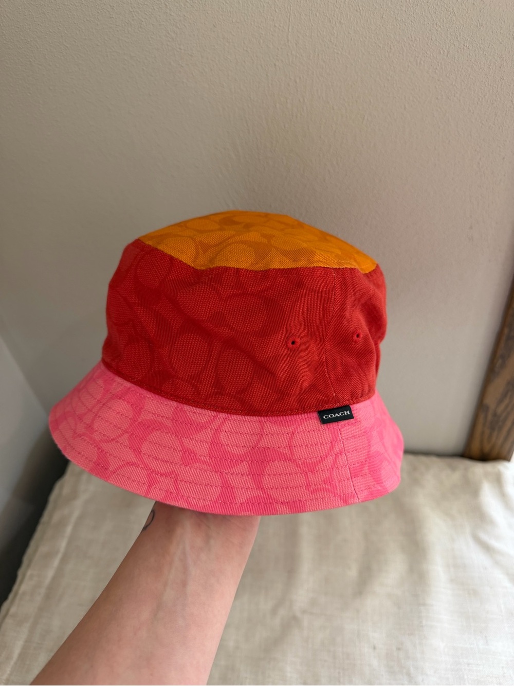 Coach Colorblock Bucket Hat in Red, Pink & Orange - Picture 2 of 5